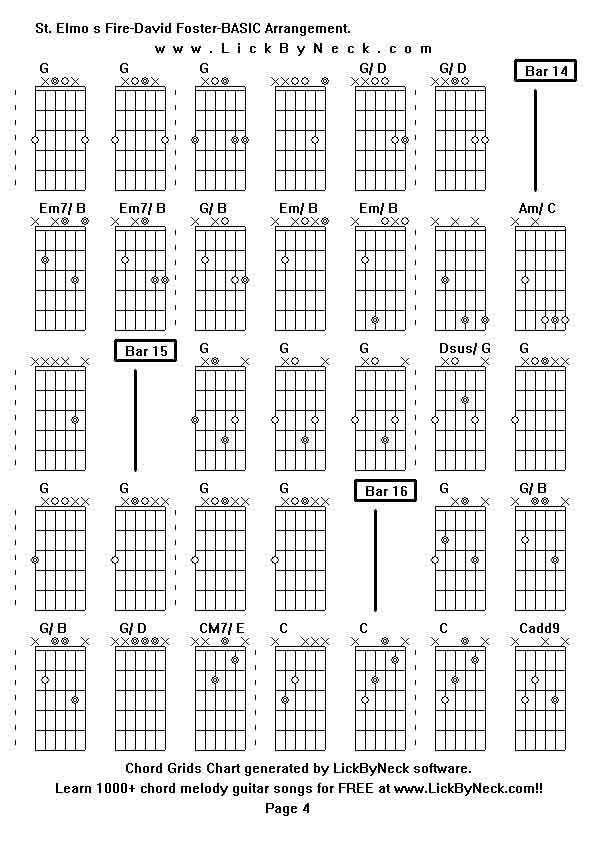 Chord Grids Chart of chord melody fingerstyle guitar song-St Elmo s Fire-David Foster-BASIC Arrangement,generated by LickByNeck software.